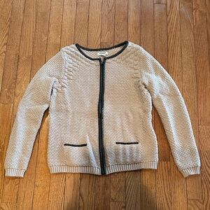 Old Navy Sweater Jacket Womens Zip Up Faux Leather Trim Long Sleeve